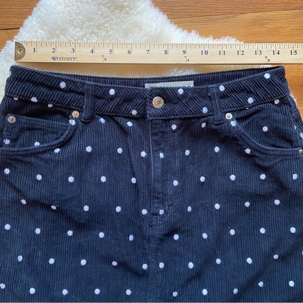 Topshop Black Corduroy Polka Dot Mini Skirt - Picture 3 of 8